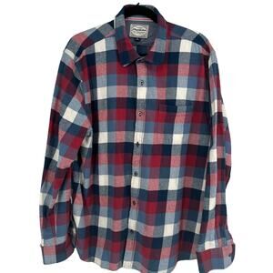Flag & Anthem Red Blue Plaid Button Down Flannel Shirt XL
